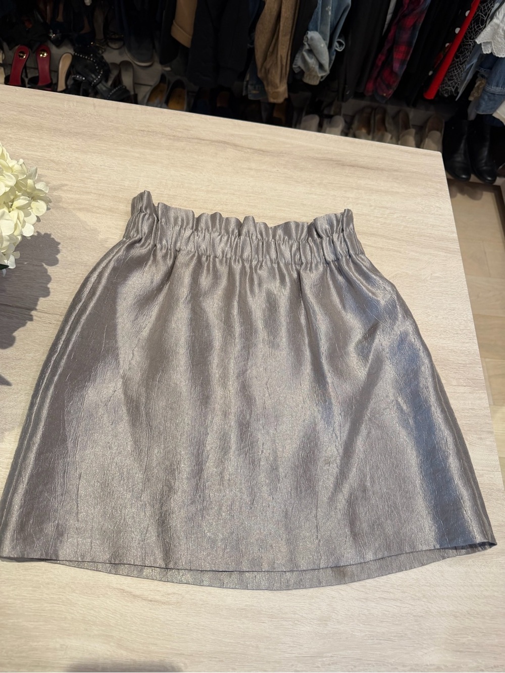 Women's Metallic Silver Elastic-Waist Mini Skirt from H&M size us 6/eur 36